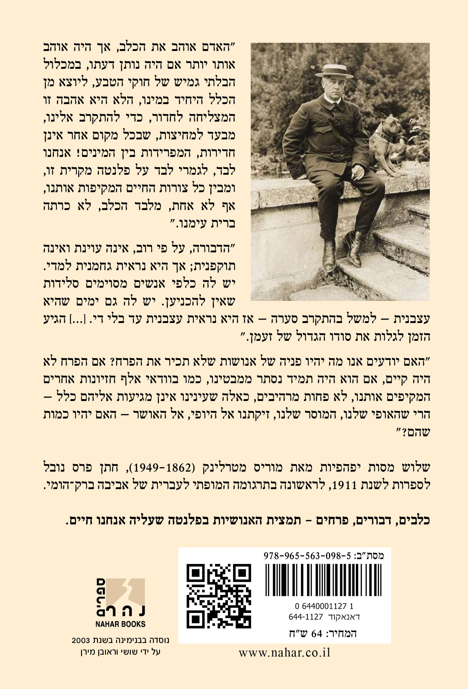 על מותו של כלב קטן — כריכה אחורית